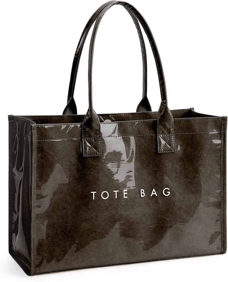 KALIDI FANCY FOREST KALIDI PVC Tote Bag Women’s Kraft Paper Work Handbags Purses with Top Handle - Image 1